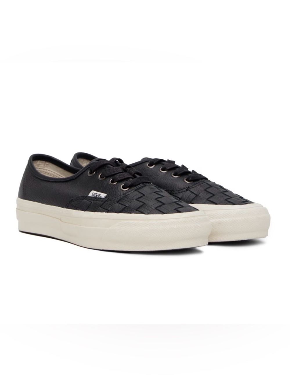 Vans Black AUTHENTIC Woven Weave DX Leather Low-Top Sneakers with Cream Sole NEW